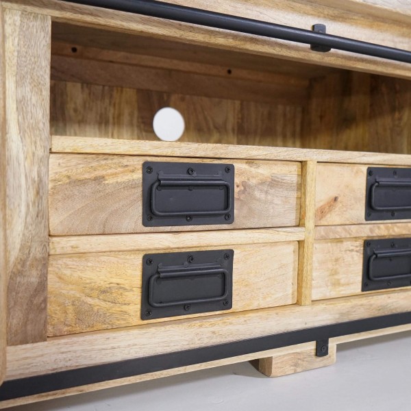 Meuble TV industriel 180 cm avec 4 tiroirs - Paris