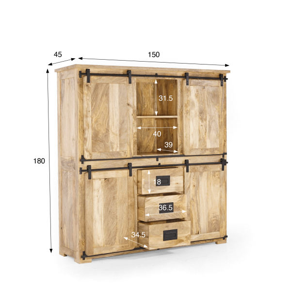Vaisselier industriel en bois et métal 150 cm - Paris
