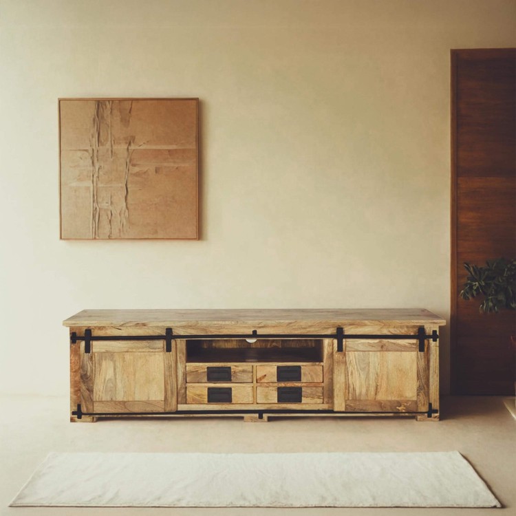 Meuble TV industriel 180 cm avec 4 tiroirs - Paris