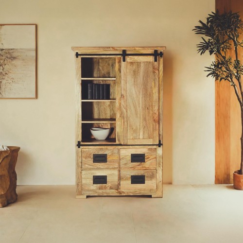 Buffet haut industriel bois et métal 90 cm - Paris