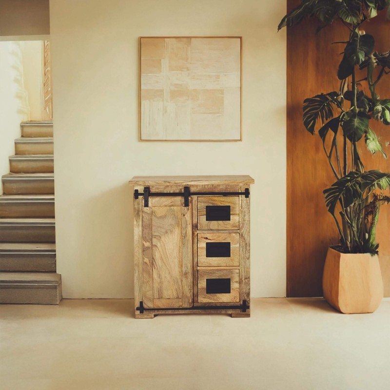 Petit buffet industriel en bois massif 70 cm - Paris