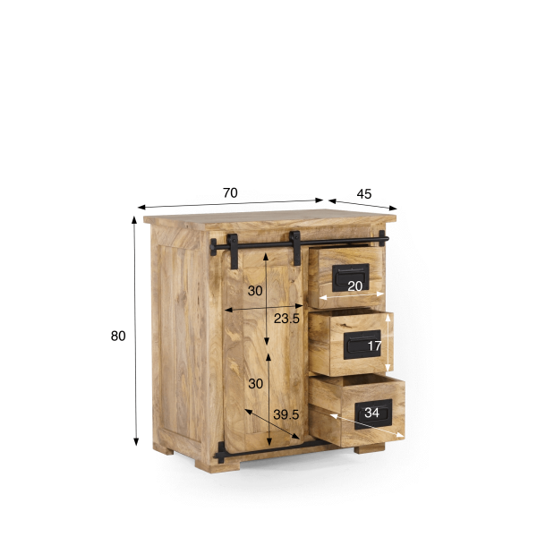 Petit buffet industriel en bois massif 70 cm - Paris