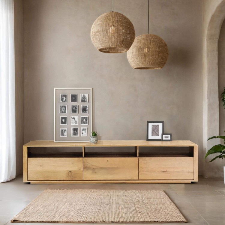 Meuble TV en chêne naturel 200 cm - Yseult