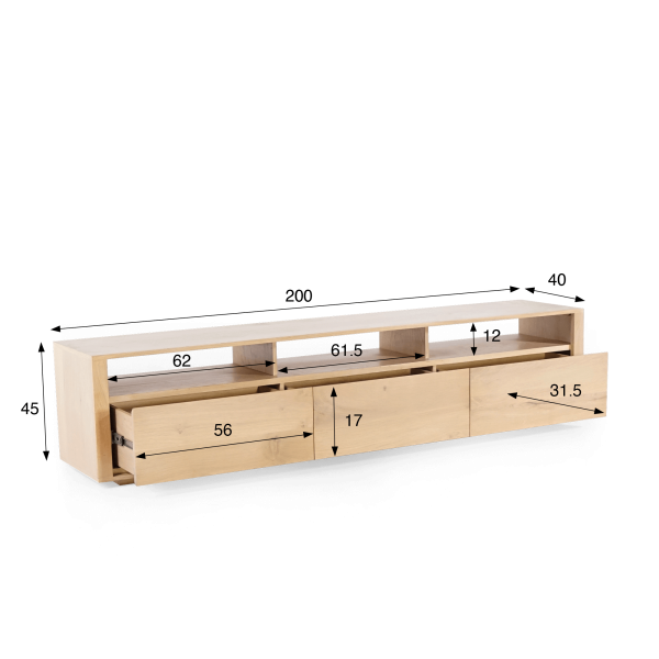 Meuble TV en chêne naturel 200 cm - Yseult