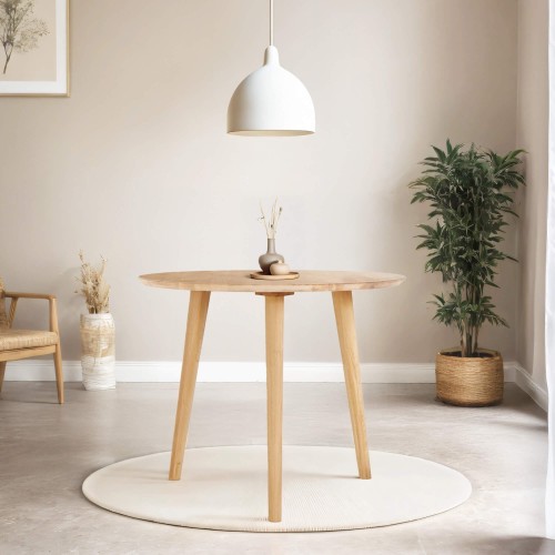 Table à manger ronde en bois massif de chêne 90 cm