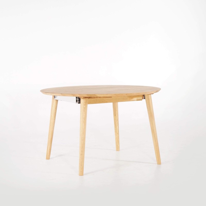 Table à manger ronde en bois de chêne 120 cm avec allonge de 45 cm