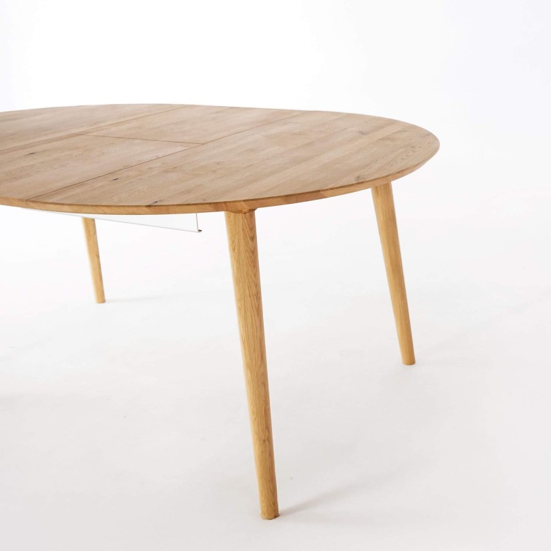 Table à manger ronde en bois de chêne 120 cm avec allonge de 45 cm