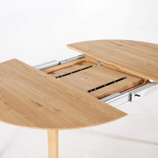Table à manger ronde en bois de chêne 120 cm avec allonge de 45 cm