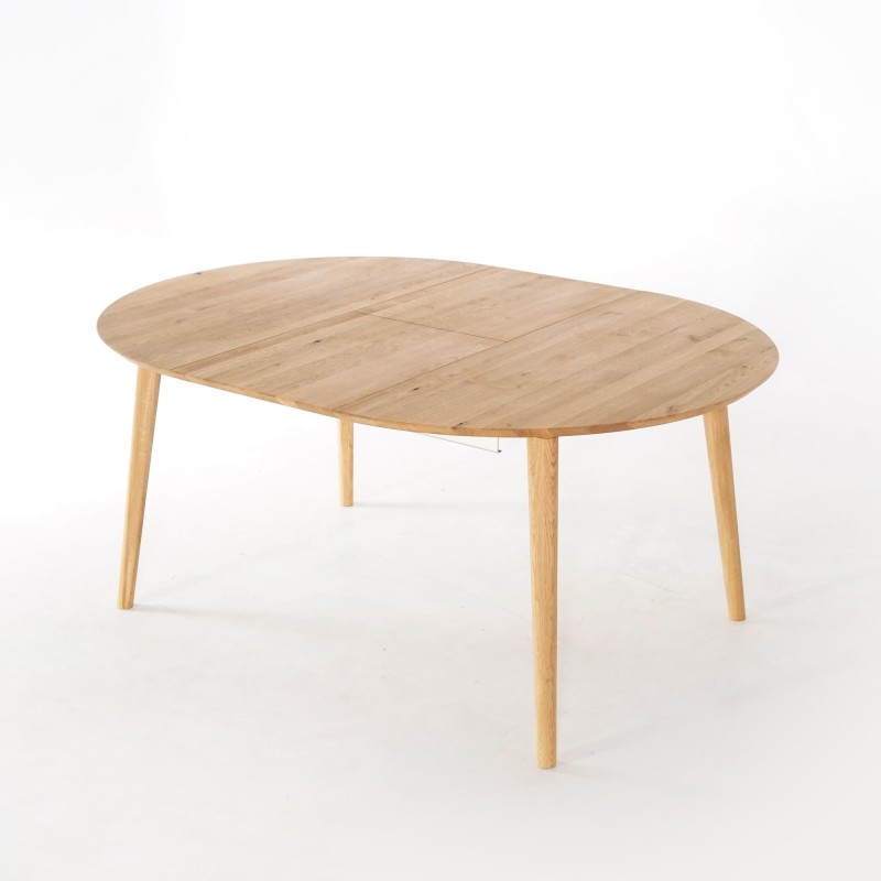 Table à manger ronde en bois de chêne 120 cm avec allonge de 45 cm