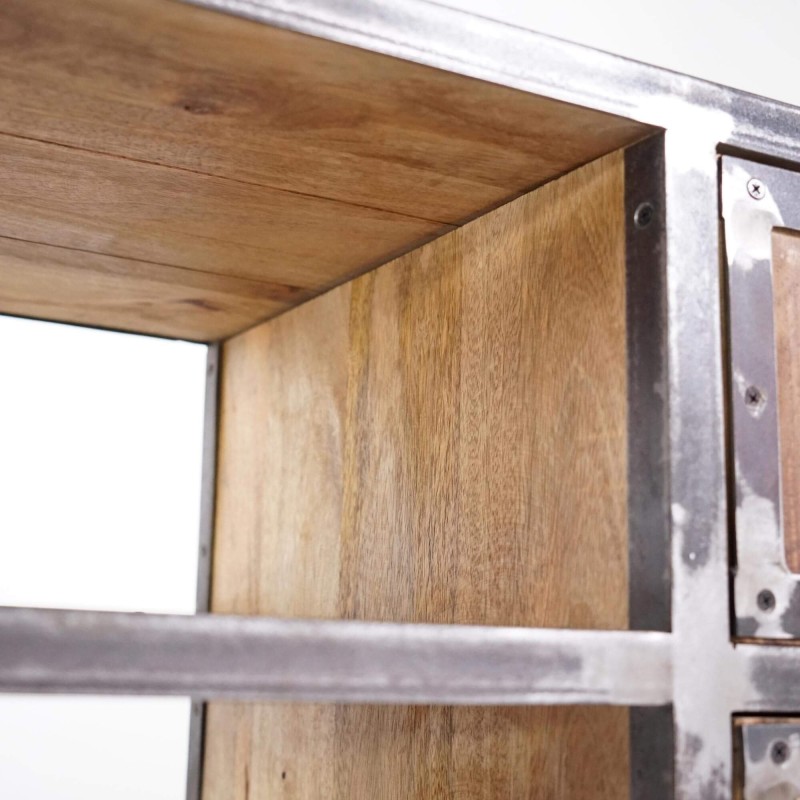 Meuble TV industriel en bois massif et métal 220 cm - Manchester