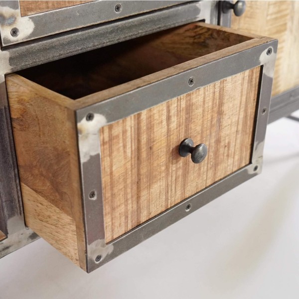 Meuble TV industriel en bois massif et métal 220 cm - Manchester
