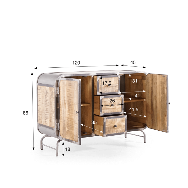 Buffet industriel en bois et métal 2 portes - Manchester