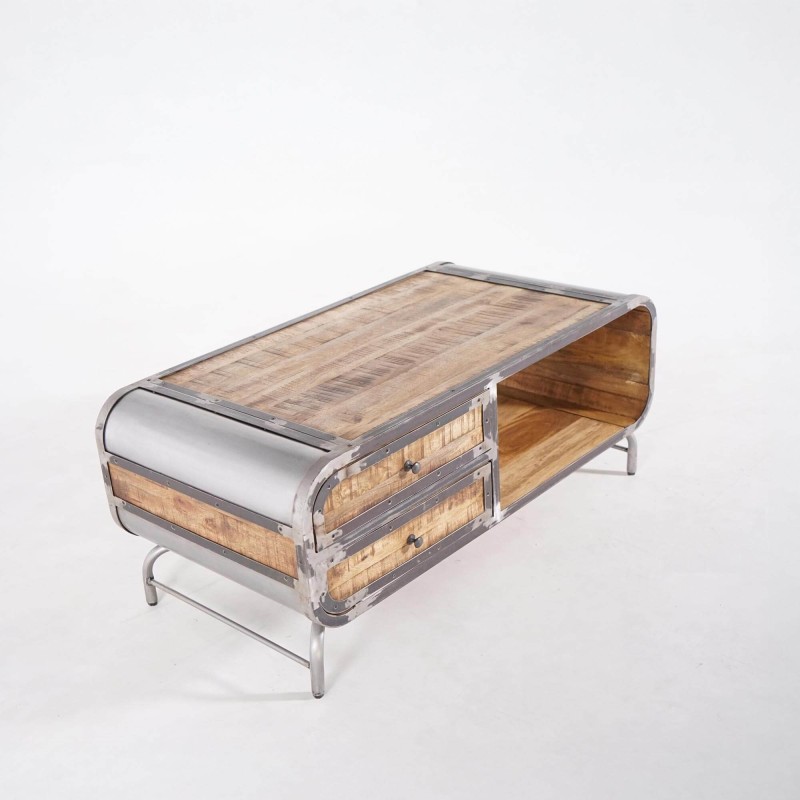 Table basse style indus en bois massif de manguier et métal - Manchester