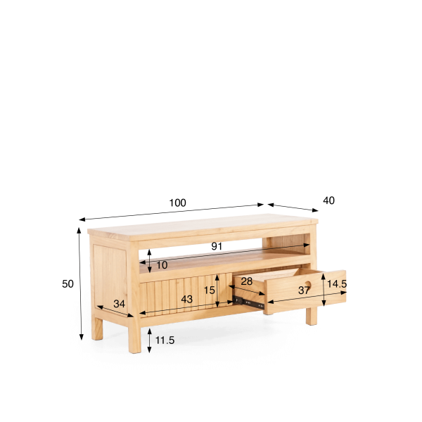 Meuble TV en bois massif 100 cm - Rohini