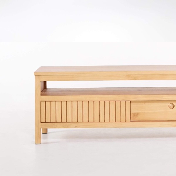 Meuble TV en bois massif et porte coulissante - Rohini