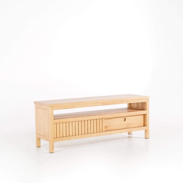 Meuble TV en bois massif et porte coulissante - Rohini