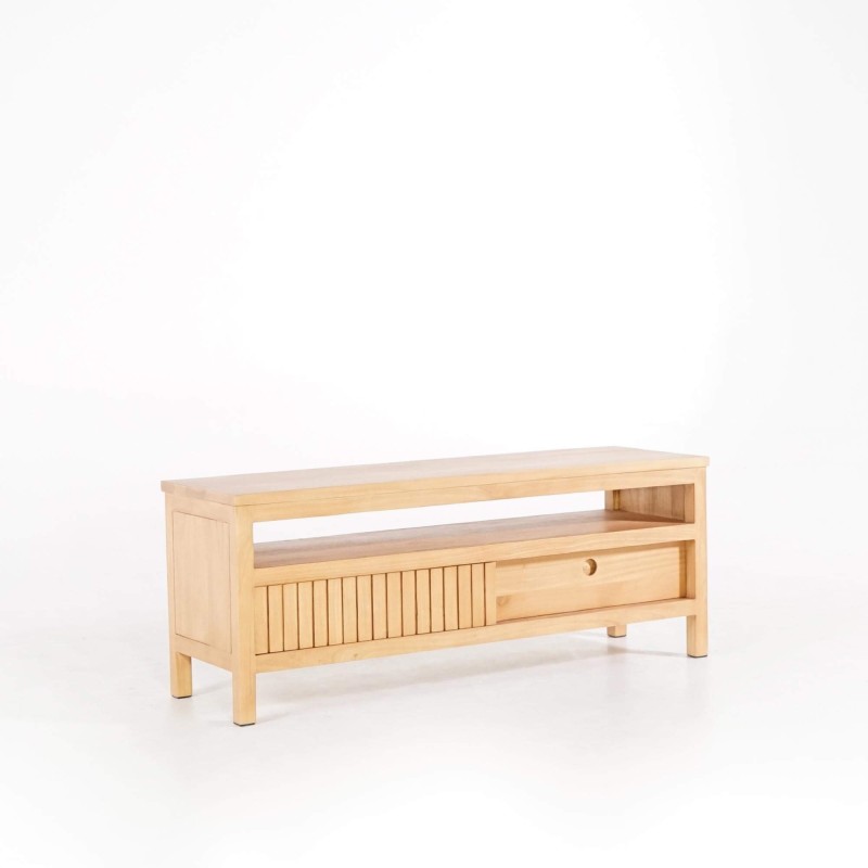 Meuble TV en bois massif et porte coulissante - Rohini
