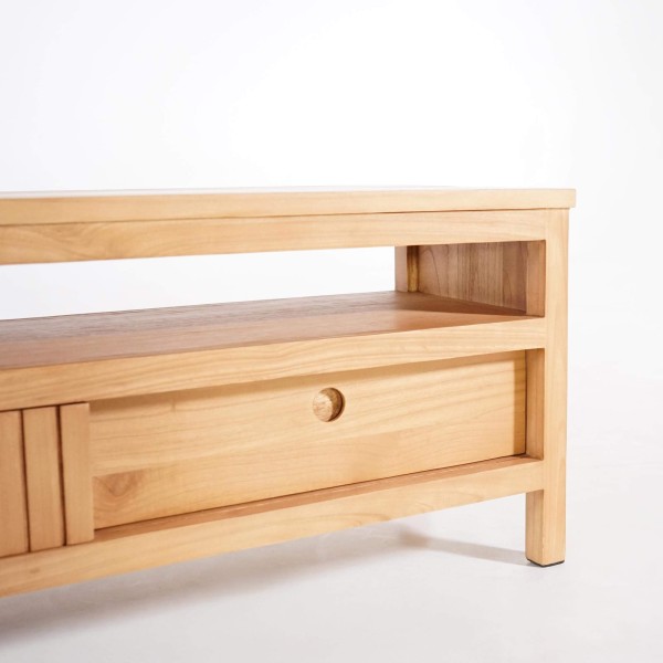 Meuble TV en bois massif et porte coulissante - Rohini