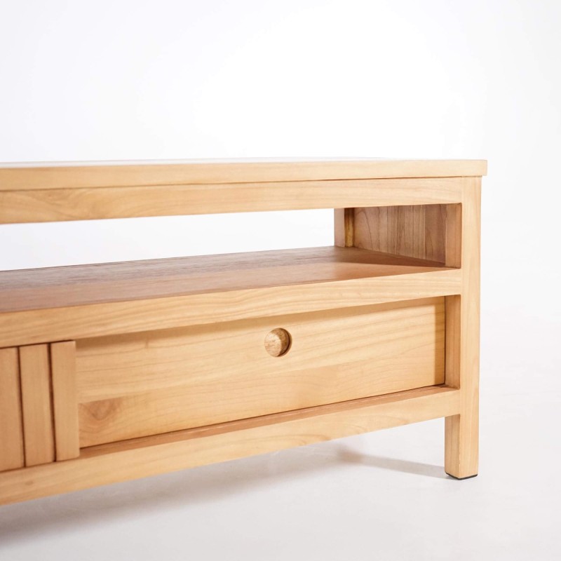 Meuble TV en bois massif et porte coulissante - Rohini