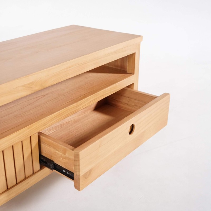 Meuble TV en bois massif et porte coulissante - Rohini