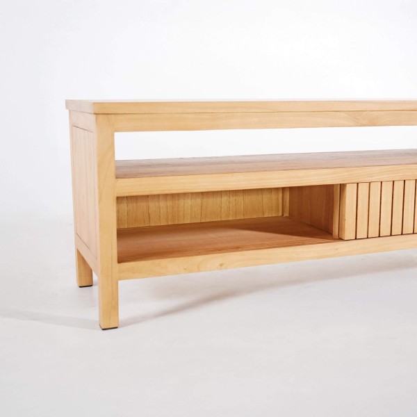 Meuble TV en bois massif et porte coulissante - Rohini