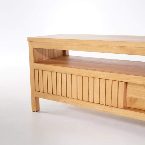 Meuble TV en bois massif et porte coulissante - Rohini