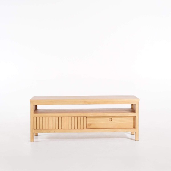 Meuble TV en bois massif et porte coulissante - Rohini