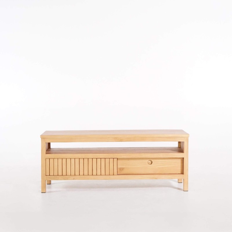 Meuble TV en bois massif et porte coulissante - Rohini
