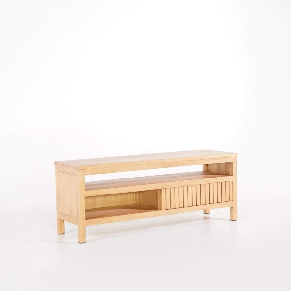 Meuble TV en bois massif et porte coulissante - Rohini
