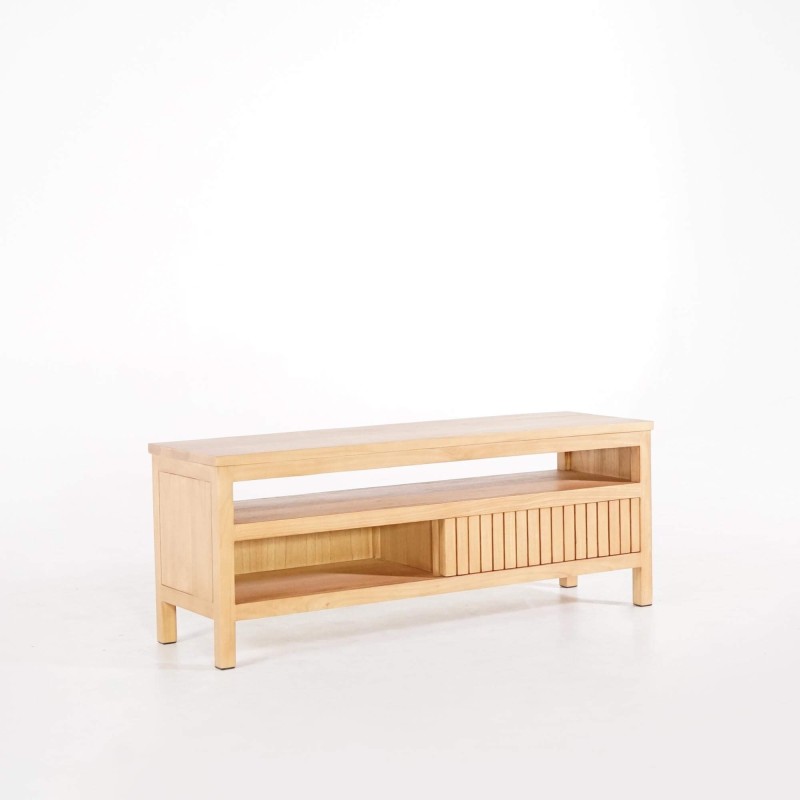 Meuble TV en bois massif et porte coulissante - Rohini
