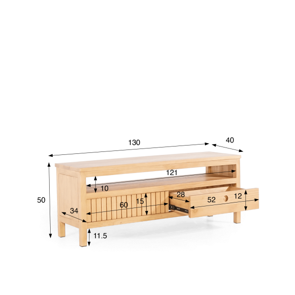 Meuble TV en bois massif et porte coulissante - Rohini