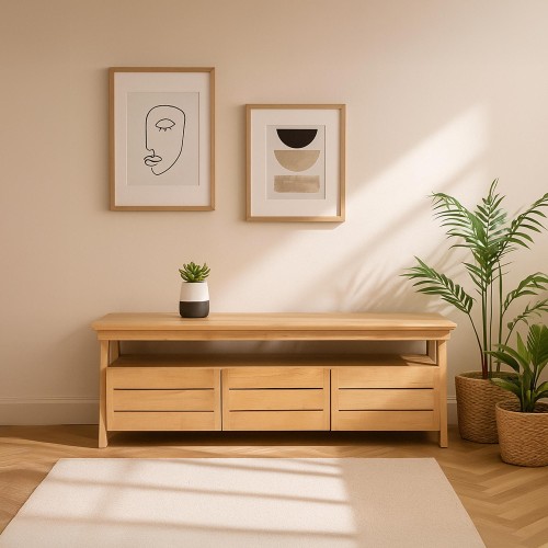 Meuble TV 150 cm en bois naturel - Nandini