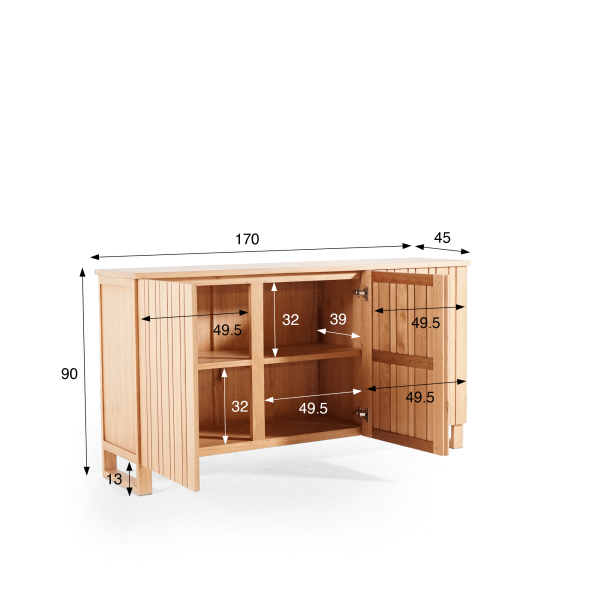 Enfilade en bois massif 3 portes 170 cm - Satya