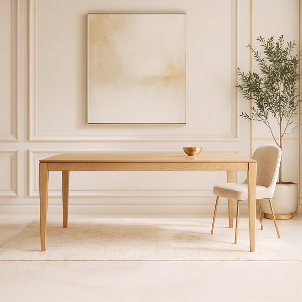 Table à manger en bois de chêne 200 x 100 cm avec allonge 85 cm