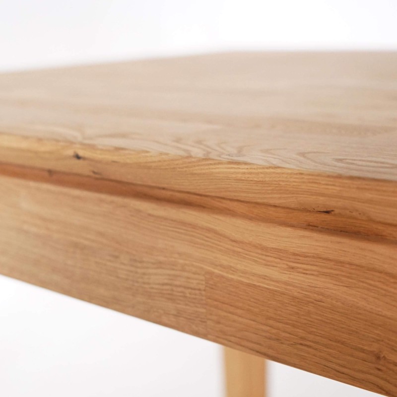 Table à manger rectangulaire en bois de chêne 180 x 90 cm avec allonge de 60 cm
