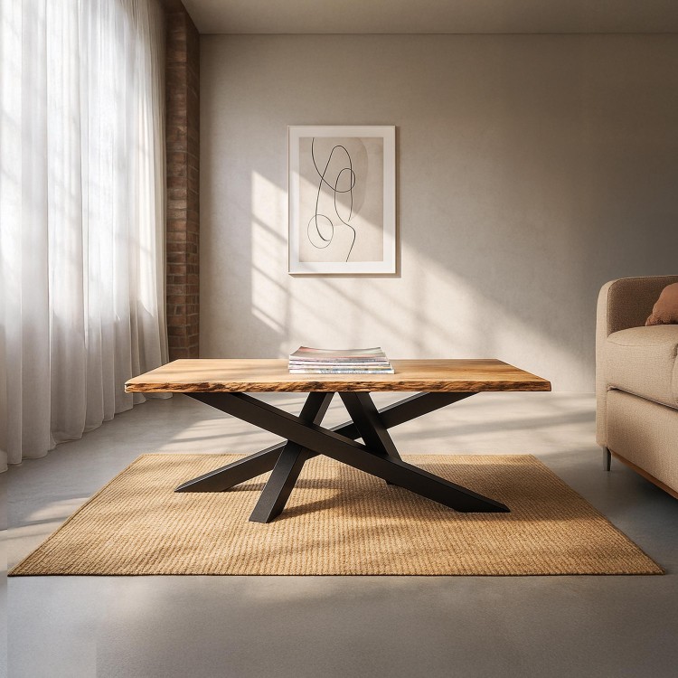Table basse avec plateau en bois massif à bord naturel - Mikado