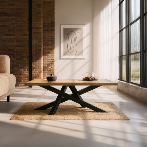 Table basse avec plateau rectangulaire en bois massif - Mikado