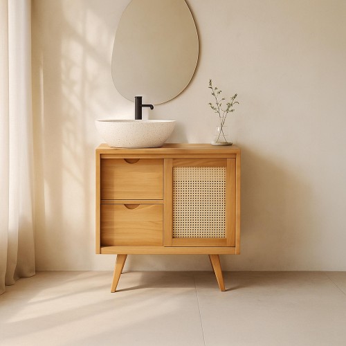 Meuble salle de bain en bois massif sur pieds 80 cm - Anaya
