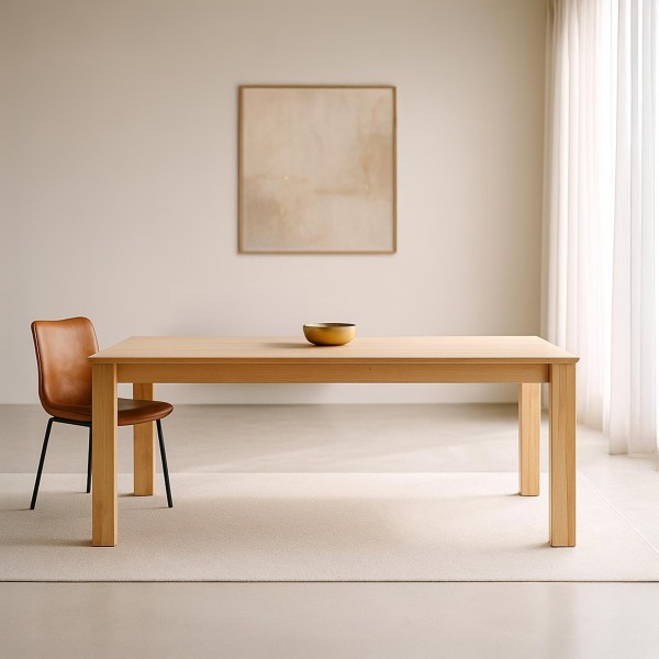 Table à manger en bois de chêne 200 x 100 cm avec allonges de 2 x 50 cm