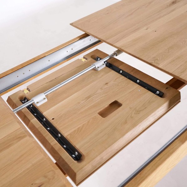 Table à manger en bois de chêne 200 x 100 cm avec allonges de 2 x 50 cm