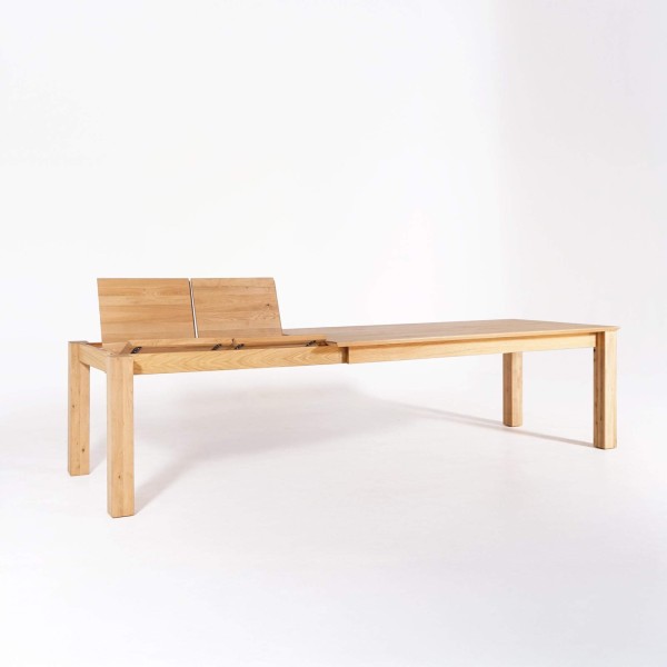 Table à manger en bois de chêne 200 x 100 cm avec allonges de 2 x 50 cm