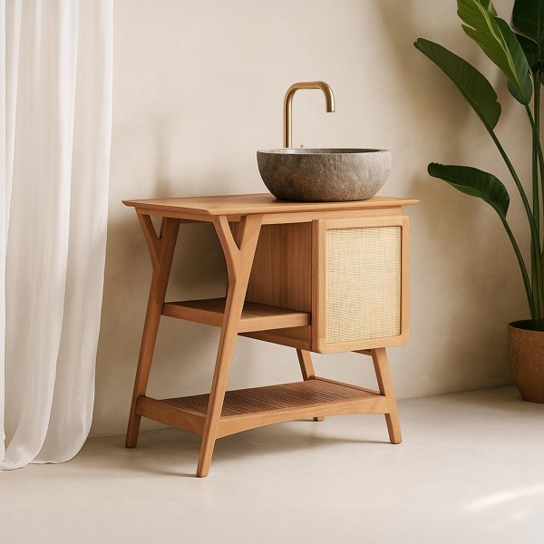 Meuble de salle de bain bois teck massif simple vasque 80 cm - Kalindi