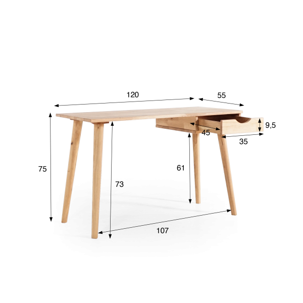 Bureau en bois de chêne 120 x 55 cm