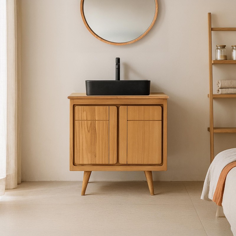 Meuble salle de bain en teck massif 80 cm - Pragati Meuble salle de bain en teck massif 80 cm - Pragati
