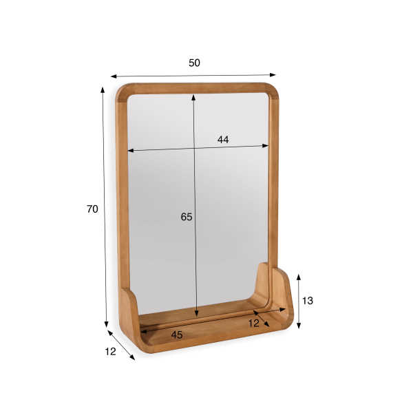 Miroir rectangulaire en bois de teck avec étagère