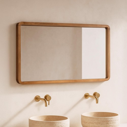 Miroir de salle de bain 120 x 70 cm avec bord en bois de teck - Devika