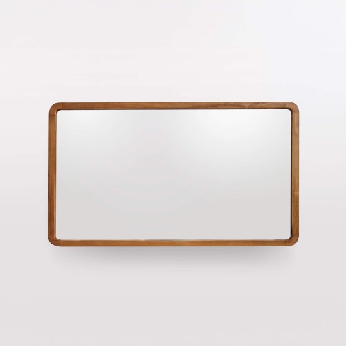 Miroir de salle de bain 120 x 70 cm avec bord en bois de teck - Devika