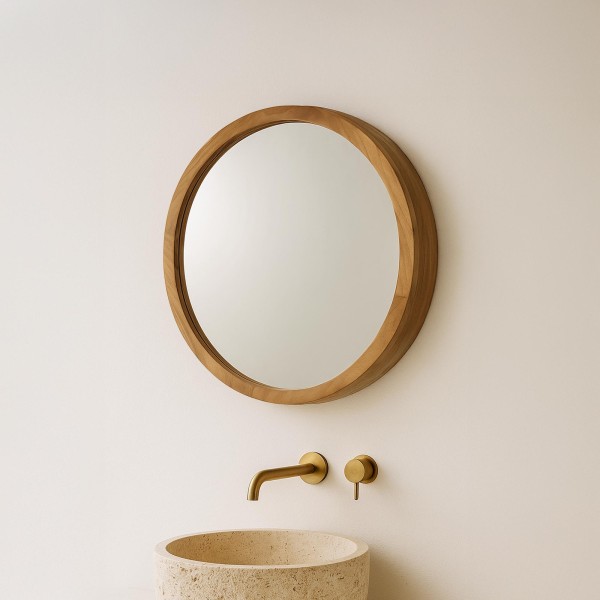 Miroir de salle de bain rond avec compartiment de rangement - Devika