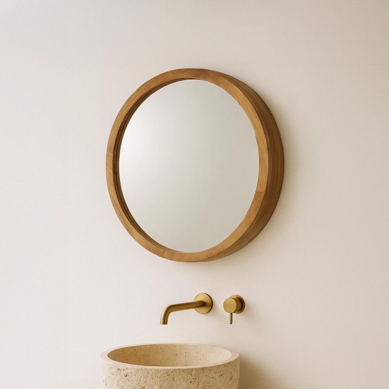 Miroir de salle de bain rond avec compartiment de rangement - Devika