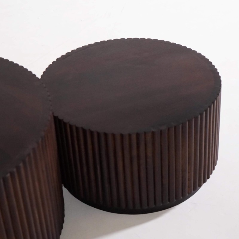 Ensemble de 2 tables basses design rondes en bois massif – Sohana